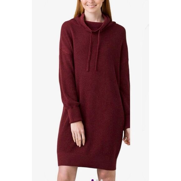 Prana NWT size M Maroon Milani Waffle Knit Sweater Dress Organic Cotton Wool ble - Picture 1 of 9